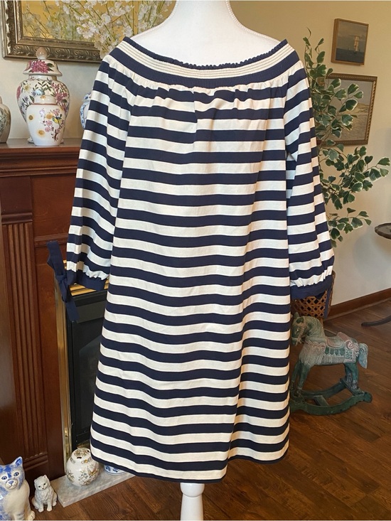 J. Crew Dresses & Skirts - J.Crew • Navy Stripe Off Shoulder Dress • Nautical Coastal Preppy Cotton • XL
